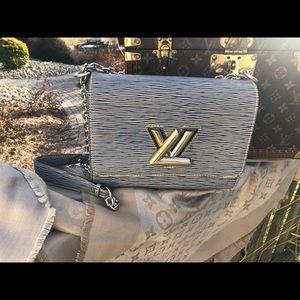 Blue and white Lv bag